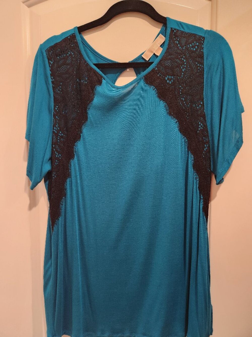 Michael Kors Women's Teal blue with black lace tunic top, Size 1X